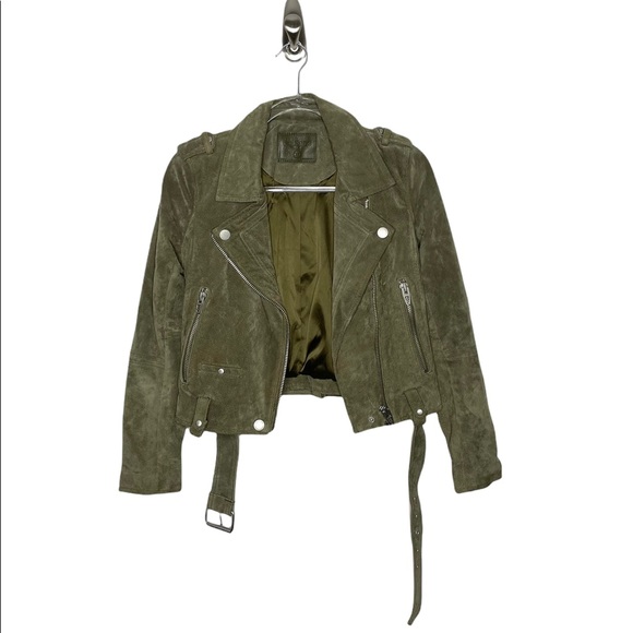 Blank NYC | 100% Suede Leather Moto Jacket in Olive Green XS - Picture 2 of 11